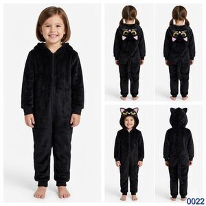 Black Cat Girls One Piece PJ'S,  Sz 6 - 0022